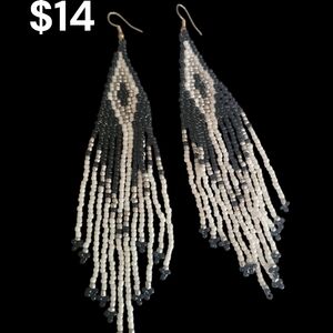 Elegant Black and White Beaded Earrings